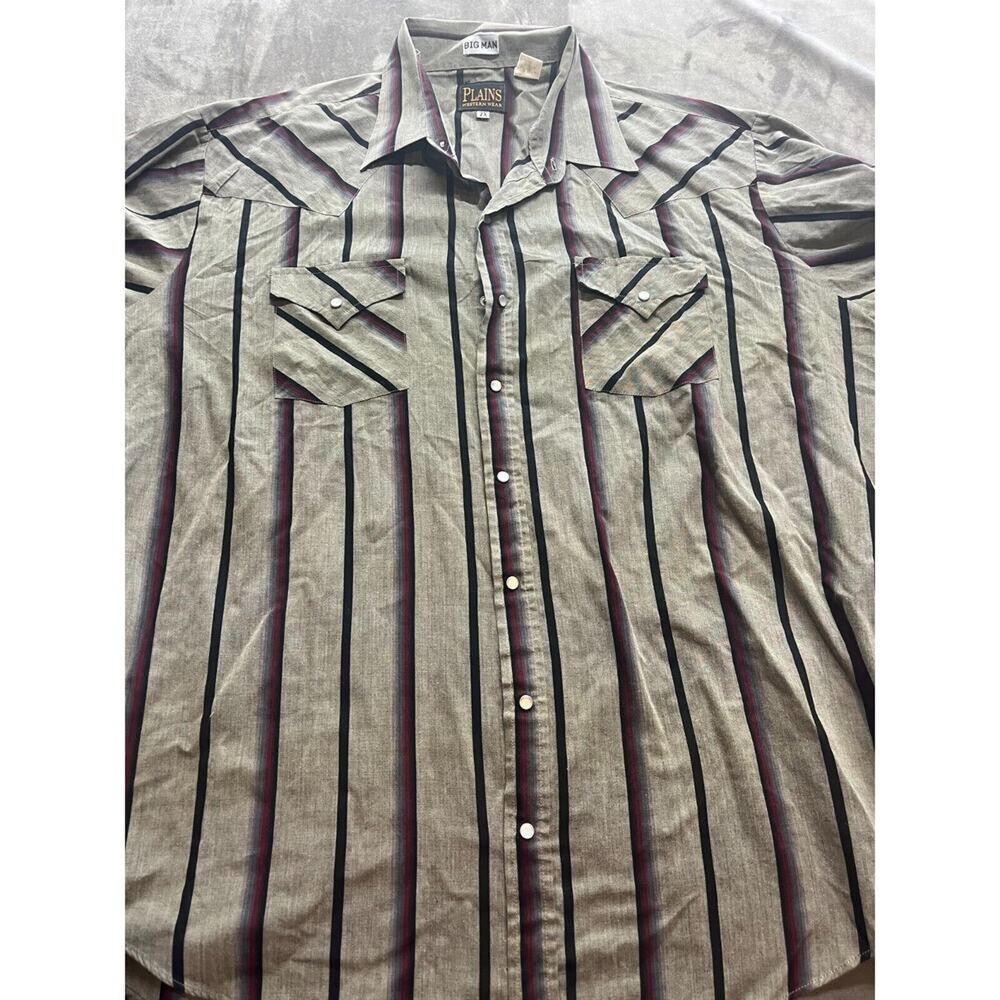 Plains western wear big‎ man striped long sleeved pearl snap shirt size XXLT 2x